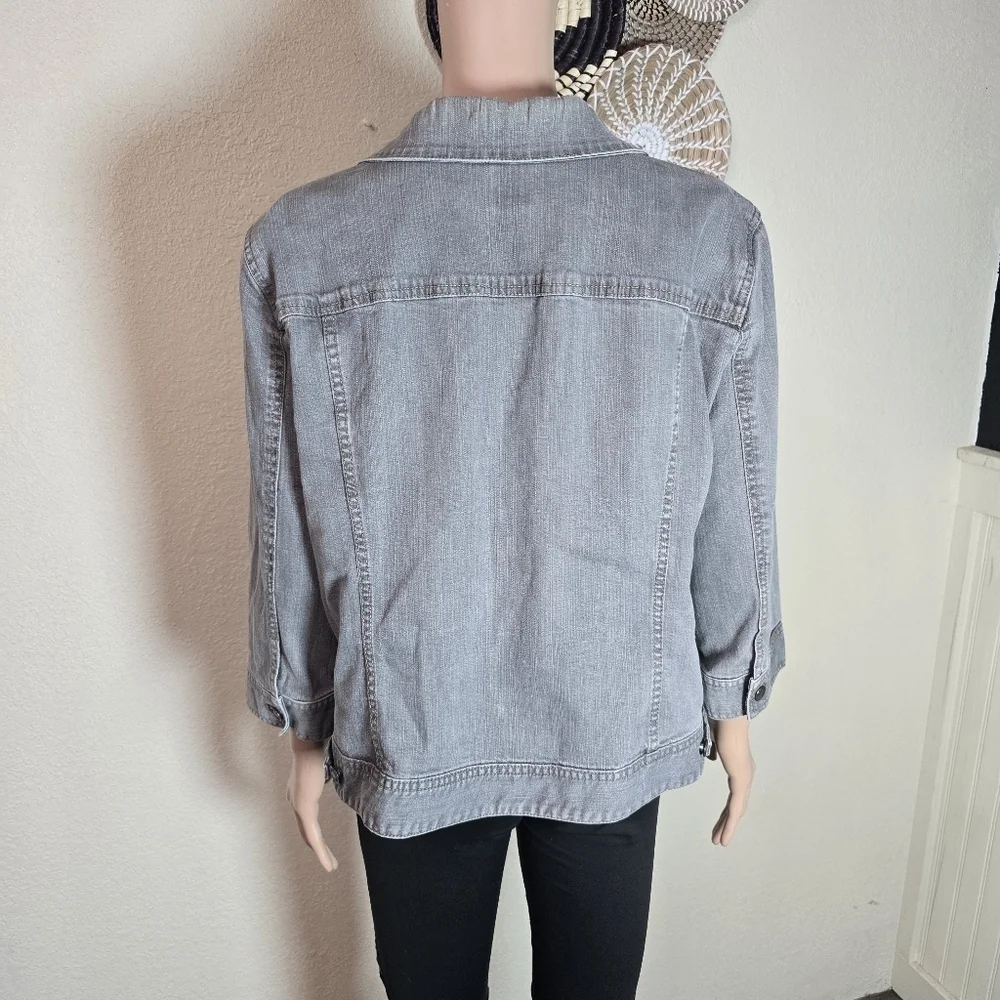J Jill Denim Jacket Women's Xl Cotton Stretch Gray Button 3/4 Sleeve - Picture 7 of 11